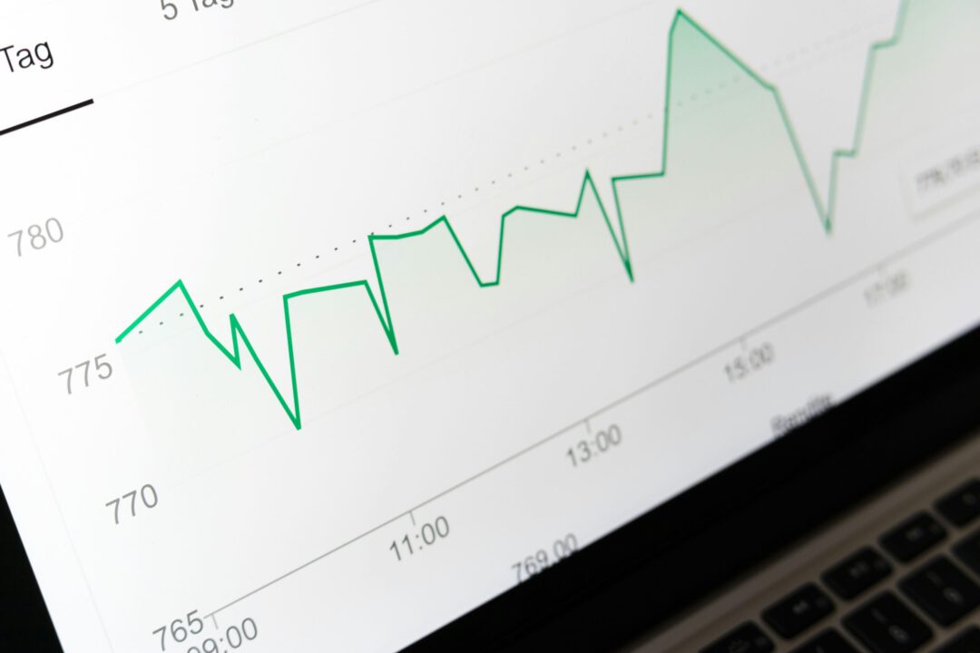 Computer with sales data visualization