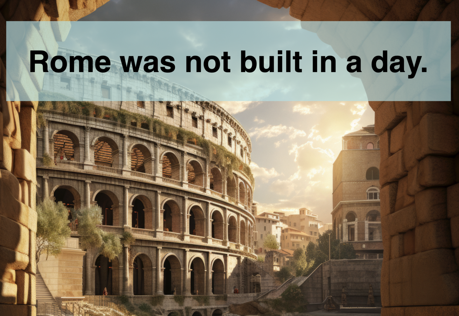 AI generated image of ancient rome with a view fo the colosseum